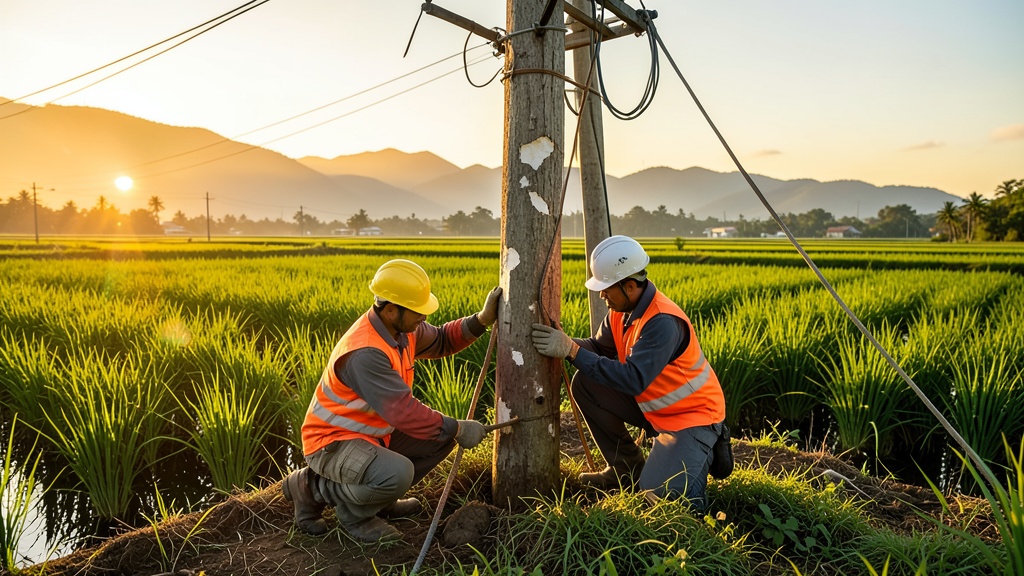 Corporación Nacional de Electricidad repara poste dañado en Palestina