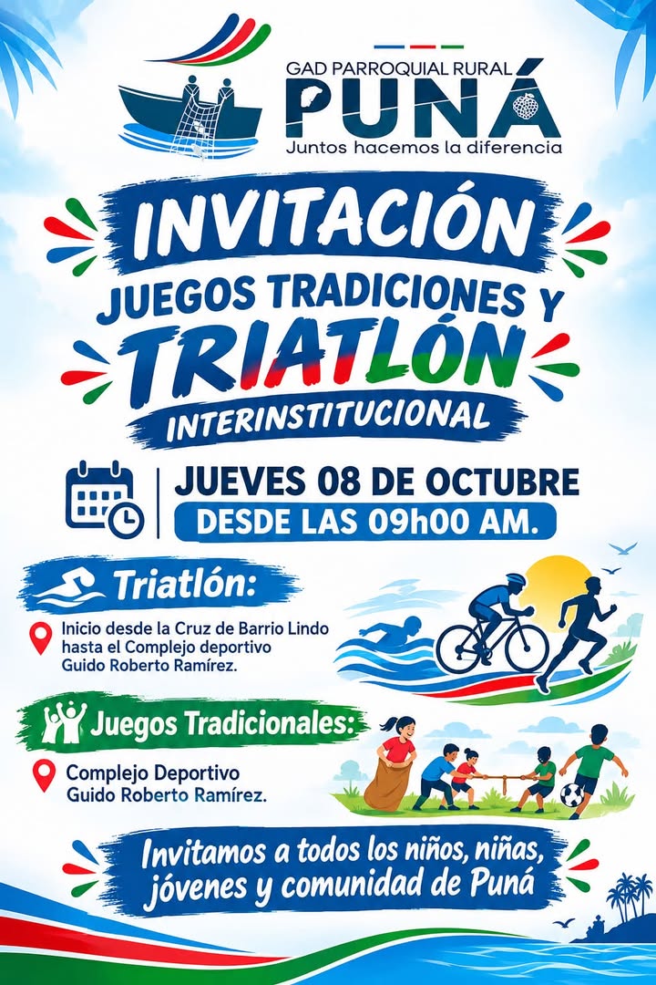 Juegos tradicionales y triatlón unen a Puná este jueves 8 de octubre