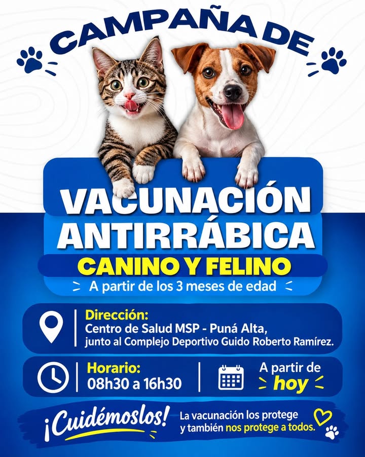Junta Parroquial de Puná convoca a campaña antirrábica para perros y gatos